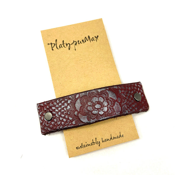 Red Rose Lace Flower Leather Hair Barrette