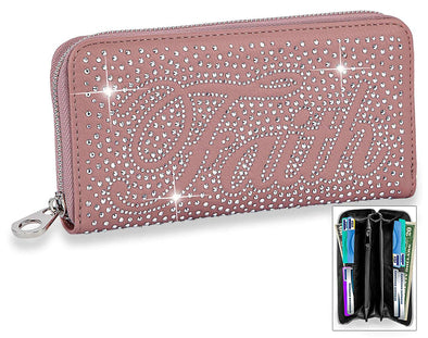 Faith Rhinestone Bling Accordion Wallet: Dark Blush