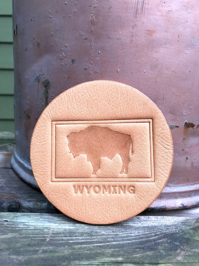 Wyoming State USA Leather Coaster