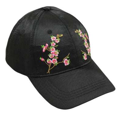 Black Satin Embroidered Cap