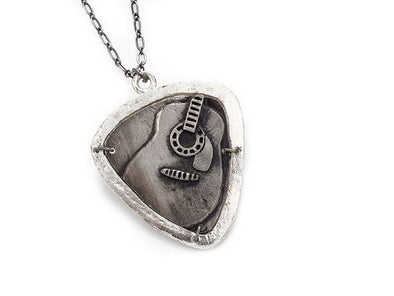 Handmade Pewter Necklace - Guitar in Pick Silver