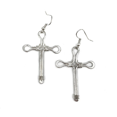 Handmade Silver-Plated Rounded Cross Earrings