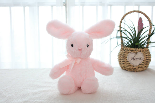 Plush Super Soft Pink Bunny sits at 9 Inches and has a small satin bow