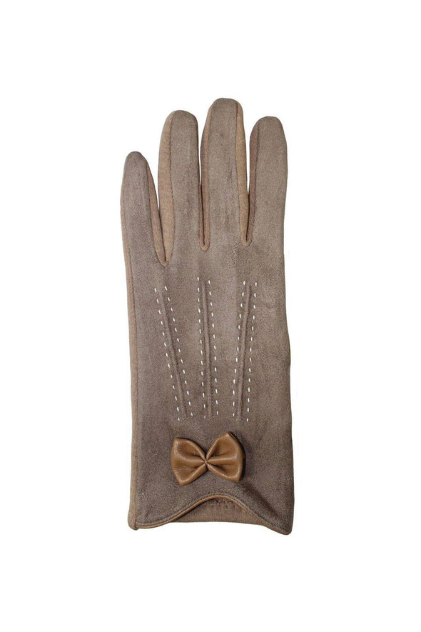 Taupe Texting Gloves with Sweet Little Bow