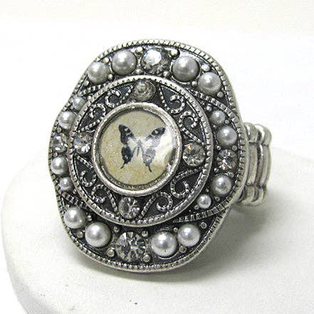 The Brave Butterfly - Animal Art Victorian Cameo Stretch Ring