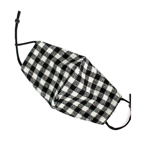 Black and White Check Flannel Face Mask with Filter Pocket