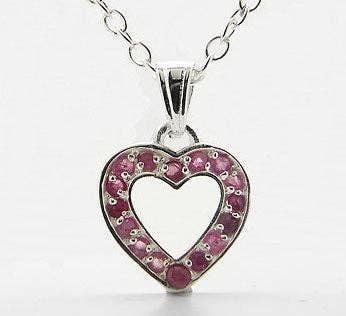 Genuine Ruby Heart Pendant Sterling Silver 16" Necklace