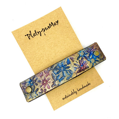 Wildflowers Rustic Stamped Leather Hair Barrette