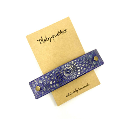 Shimmery Purple and Gold Embossed Mandala Leather Barrette