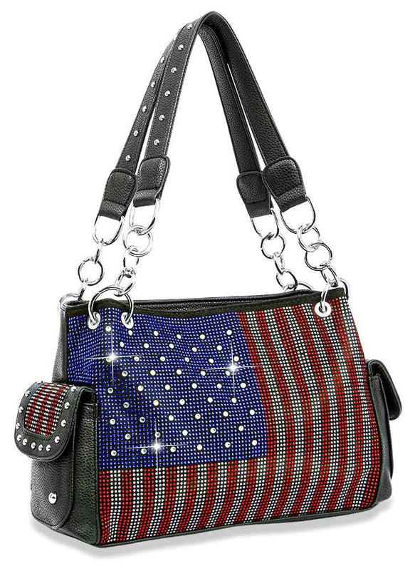 Sparkling American Flag Rhinestone Handbag - Black: Black