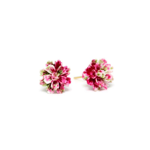 Pink, White and Green Flower Stud Earrings