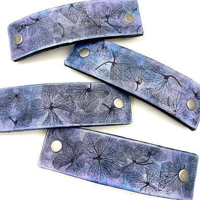 Blue Hydrangea Flowers Embossed Leather Hair Barrette
