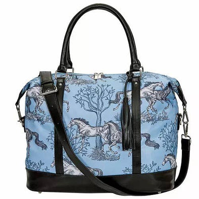 Blue Toile Travel Bag With Tassel