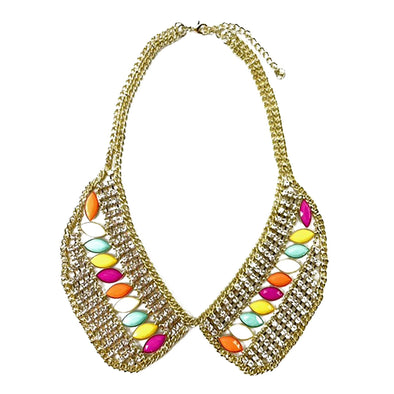 Crystal Studded Multi Color Jewel Necklace: Gold Multi