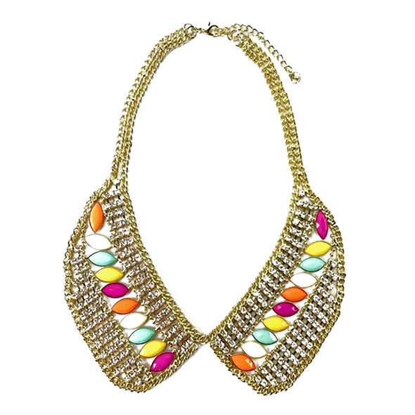Crystal Studded Multi Color Jewel Necklace: Gold Multi