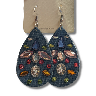 Denim Rhinestone Cowgirl Dangle Earrings