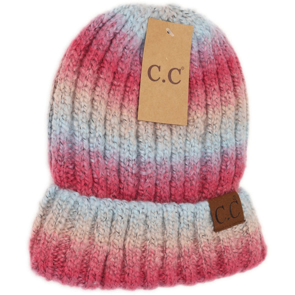 Fuzzy lined knit beanie- multi-toned ombre