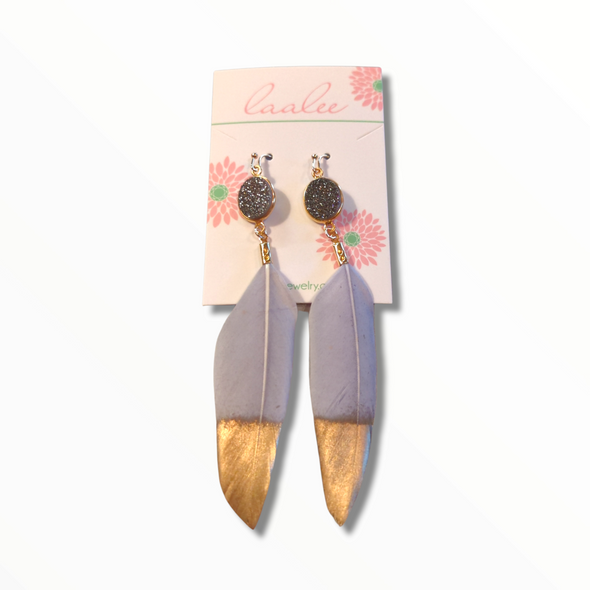 Feather Earrings with Sparkling Druzy