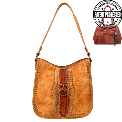 Tooled Leather Concealed Carry Hobo | Brown