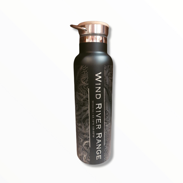 Wind River Range Topographic Map Bottle with Bamboo Top BLK