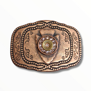 Arrowhead Belt Buckle | Copper with Light Pink Crystals