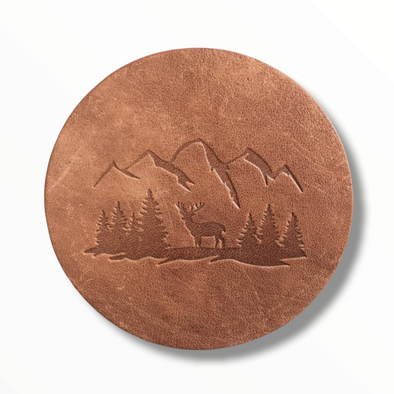 Mountains and Elk Leather Coaster