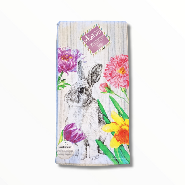Bunny and Flowers 2-in-1 Dishtowel