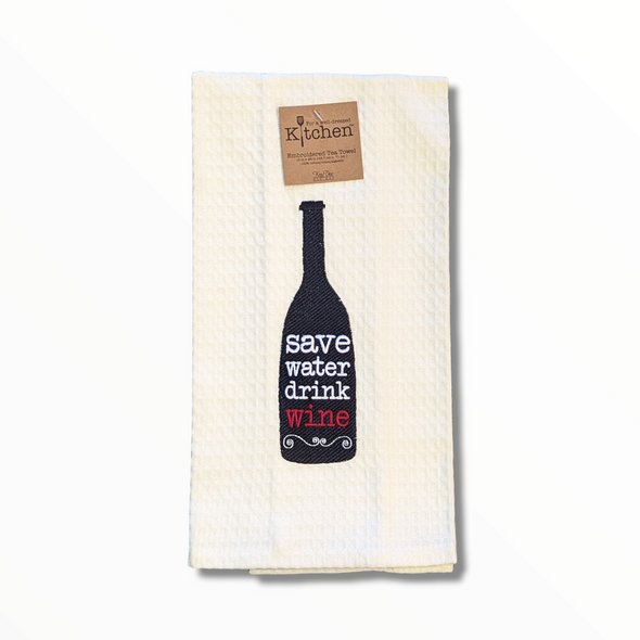 Save Water Embroidered Waffle Towel
