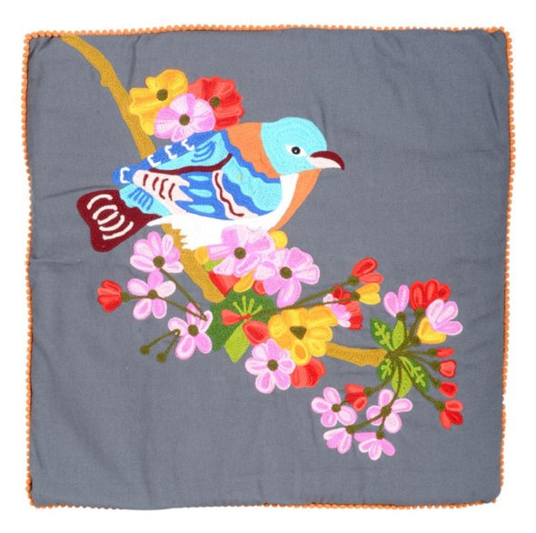 Embroidered Bird Pillow