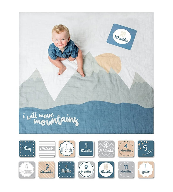 Mountain Themed Baby's First Year Muslin Blanket & Card Set