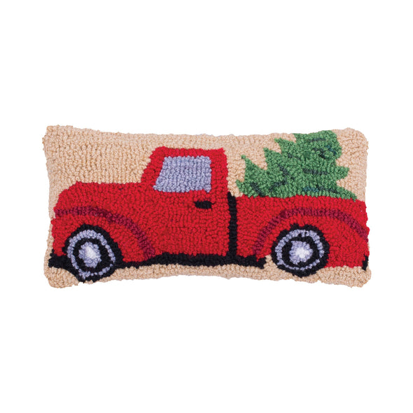 Christmas Truck Hooked 6 x 12 Pillow