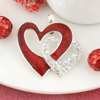 Enamel & Crystal Interlocking Hearts Valentine's Pendant