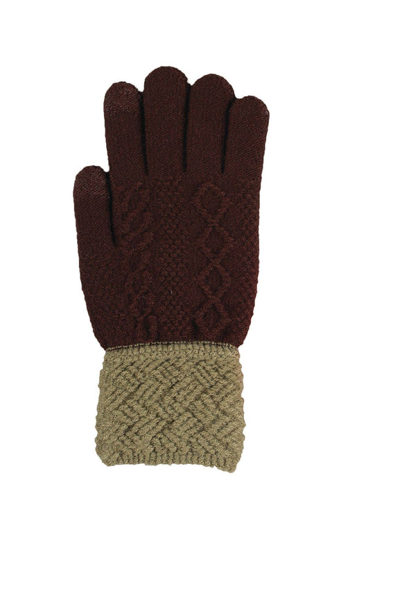 Brown and Gray Knit Texting Gloves