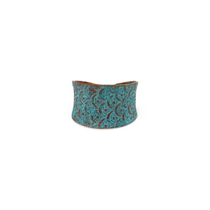 Copper Patina Ring - Turquoise Scallop Design