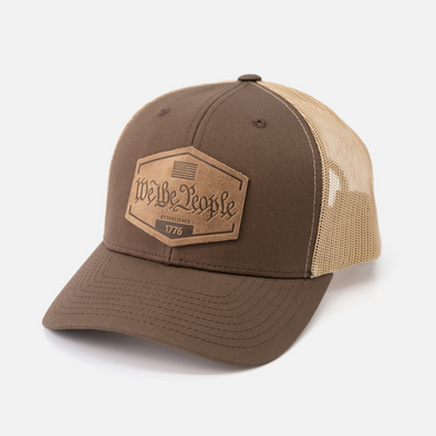 We The People Hat | Leather Patch Snapback: Brown/Khaki