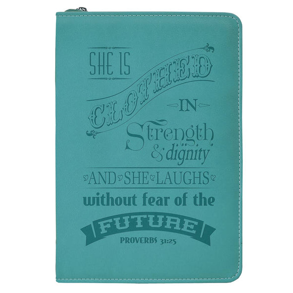 Teal Zippered Journal: She is Clothed in Strength