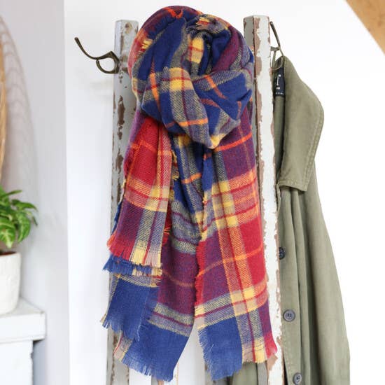 Blue and Red Tartan Scarf