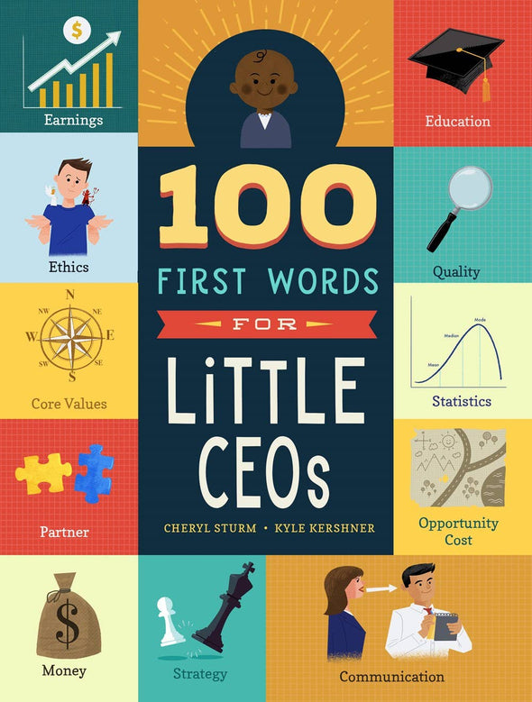 Colorful board book for babies featuring 100 First Words for Little CEOs