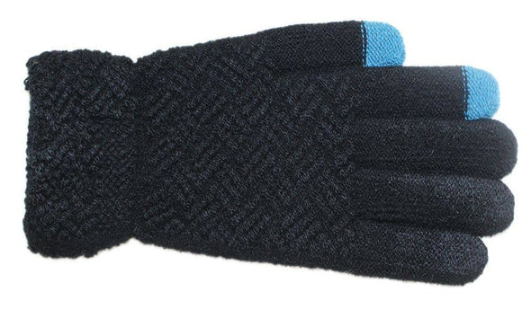 Criss cross knit gloves- black with blue tips