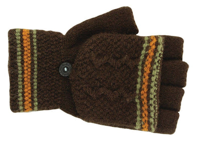 Knit brown fingerless gloves with mitten cap