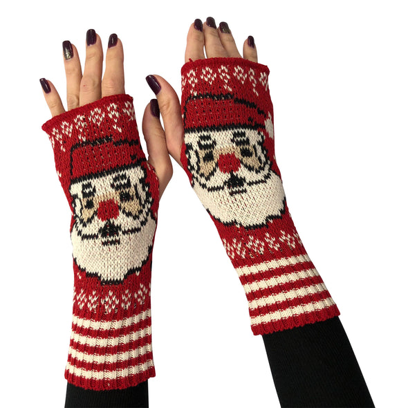 Recycled Cotton Fingerless Gloves -Santa