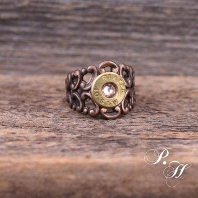 Romantic Copper & Pink Scroll Ring