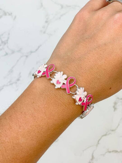 Magnetic Enamel Bracelet - Breast Cancer Ribbon