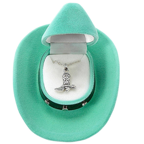 Cowboy Boot Necklace w/ Colorful Cowboy Hat Gift Box