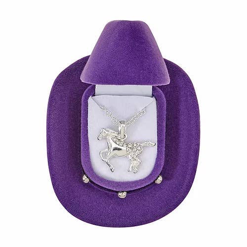 Sparkling Rhinestone Horse Necklace with Hat Gift Box