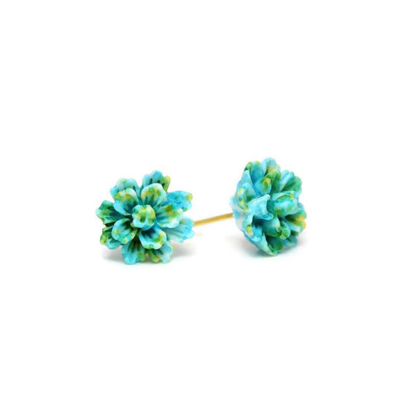 Turquoise, Yellow and Green Flower Stud Earrings