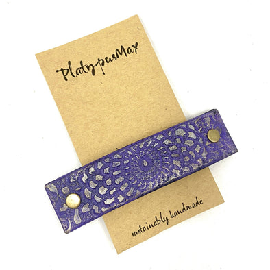 Shimmery Purple and Gold Embossed Mandala Leather Barrette