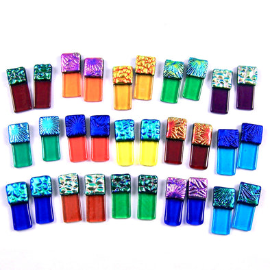 Dichroic Glass Earrings - Cathedral Textures Bright Rainbow
