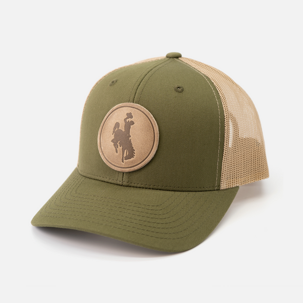 Steamboat Hat | Leather Patch Snapback: Moss/Khaki