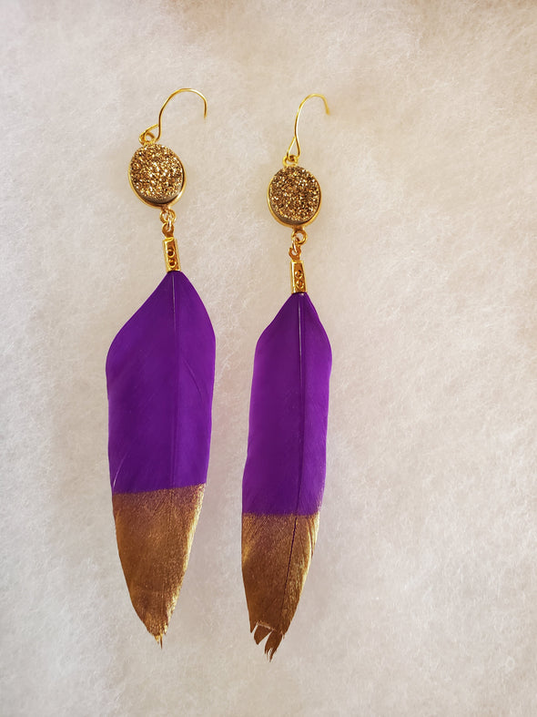 Feather Earrings with Sparkling Druzy